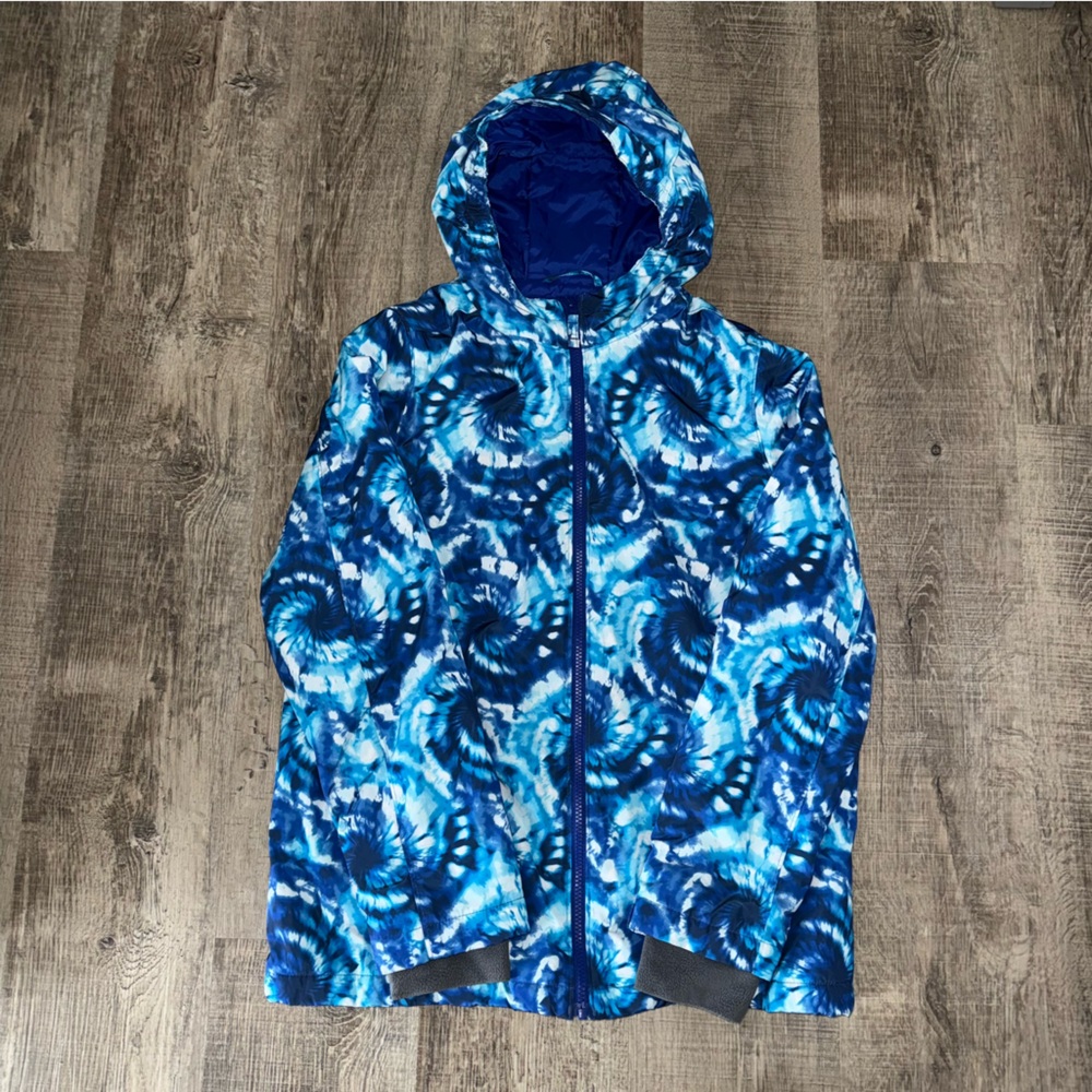 Lands End Kids Insulated Winter Jacket SZ XL (14-16)Waterproof Hood Navy Tie Dye